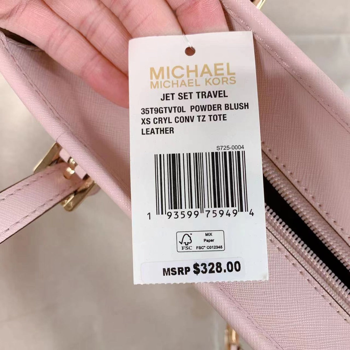 MICHAEL KORS 35T9GTVT0L Jet Set Travel Extra-Small Tote Bag In Powder Blush MICHAEL KORS 35T9GTVT0L Jet Set Travel Extra-Small Tote Bag In Powder Blush